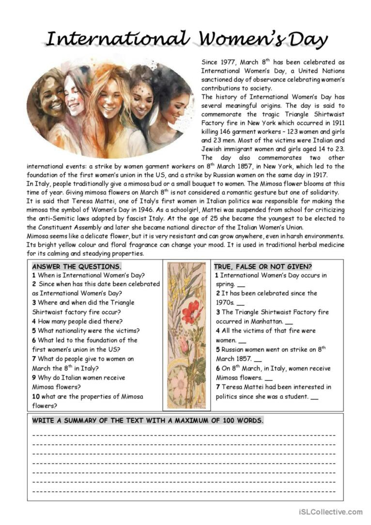 Reading &amp;amp; Writing - International Wo…: English Esl Worksheets Pdf inside Pre-Intermediate Reading Comprehension Worksheets For International Students