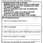 "Recycling" Close Reading Passages Regarding Reading Comprehension Worksheet On Recycling