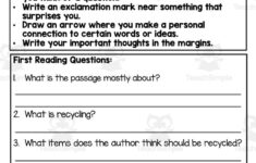 "Recycling" Close Reading Passages regarding Reading Comprehension Worksheet on Recycling