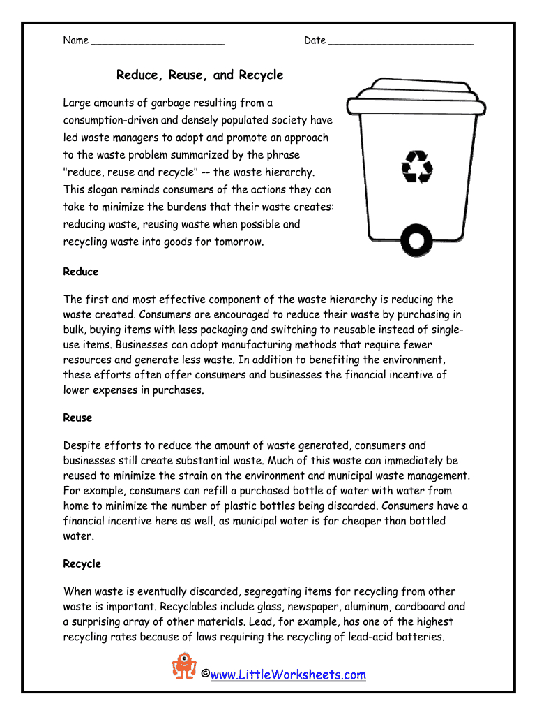 Reduce Reuse Recycle Reading Comprehension Pdf: Fill Out &amp;amp; Sign with regard to Reading Comprehension Worksheet On Recycling