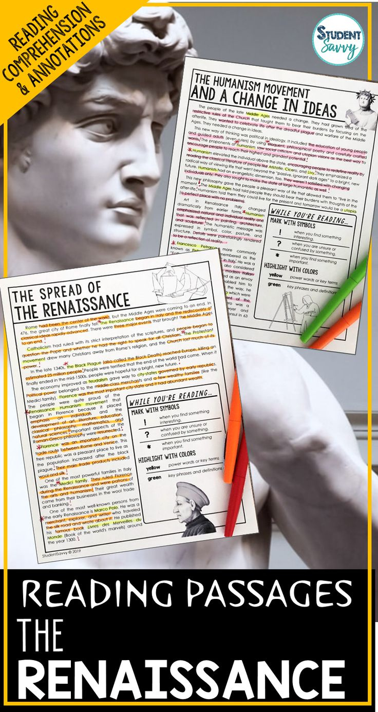 Renaissance Reading Passages - Questions - Annotations with Renaissance Reading Comprehension Worksheets
