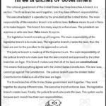 Responsibilities Of The Three Branches Reading Packet In Government Reading Comprehension Worksheets