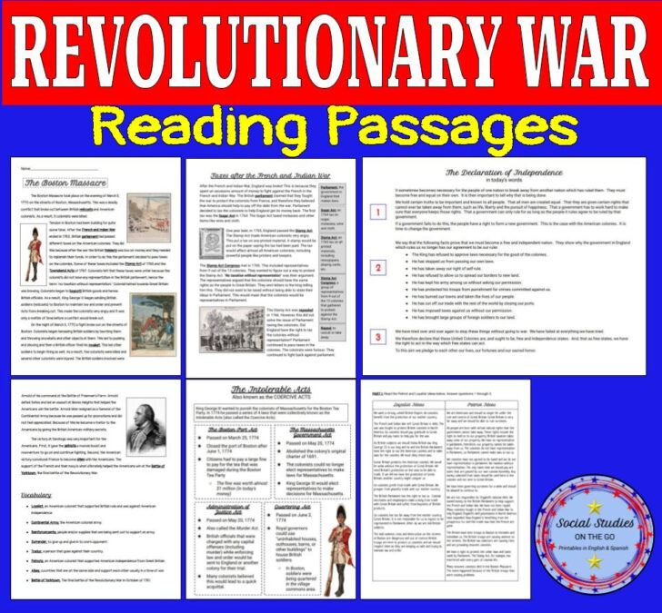 Revolutionary War Reading Comprehension Worksheets