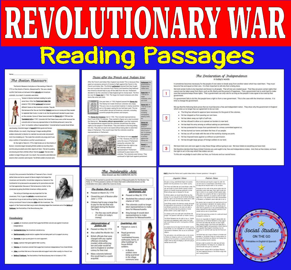 Revolutionary War Unit - 7Th Grade (English And Spanish) - Classful intended for Revolutionary War Reading Comprehension Worksheets