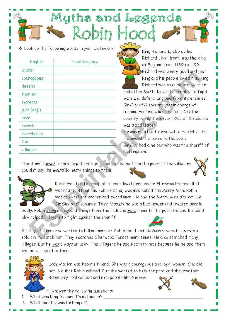 Legends Reading Comprehension Worksheets Legends Reading Comprehension Worksheets