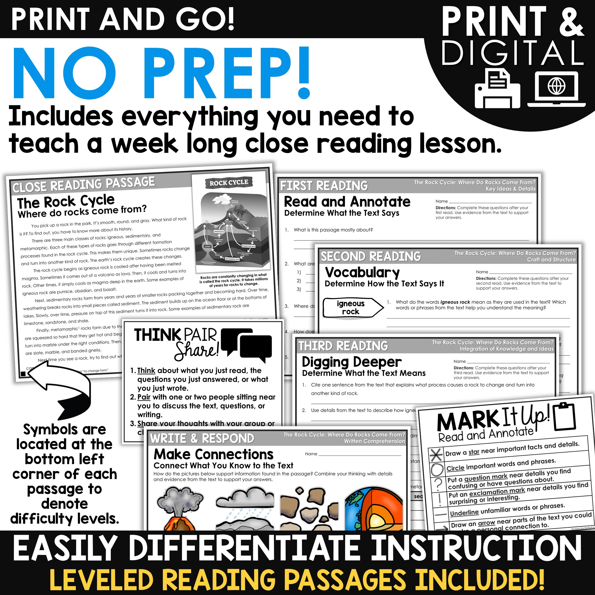 Rock Cycle Activities Reading Comprehension Passages &amp;amp; Questions intended for Rock Cycle Reading Comprehension Worksheet