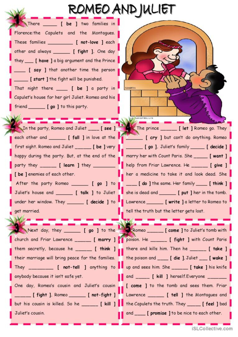 Romeo And Juliet : English Esl Worksheets Pdf &amp;amp; Doc in Romeo and Juliet Reading Comprehension Worksheets