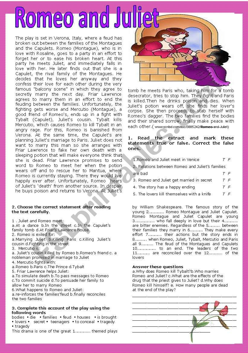 Romeo And Juliet - Esl Worksheetpatties with regard to Romeo And Juliet Reading Comprehension Worksheets