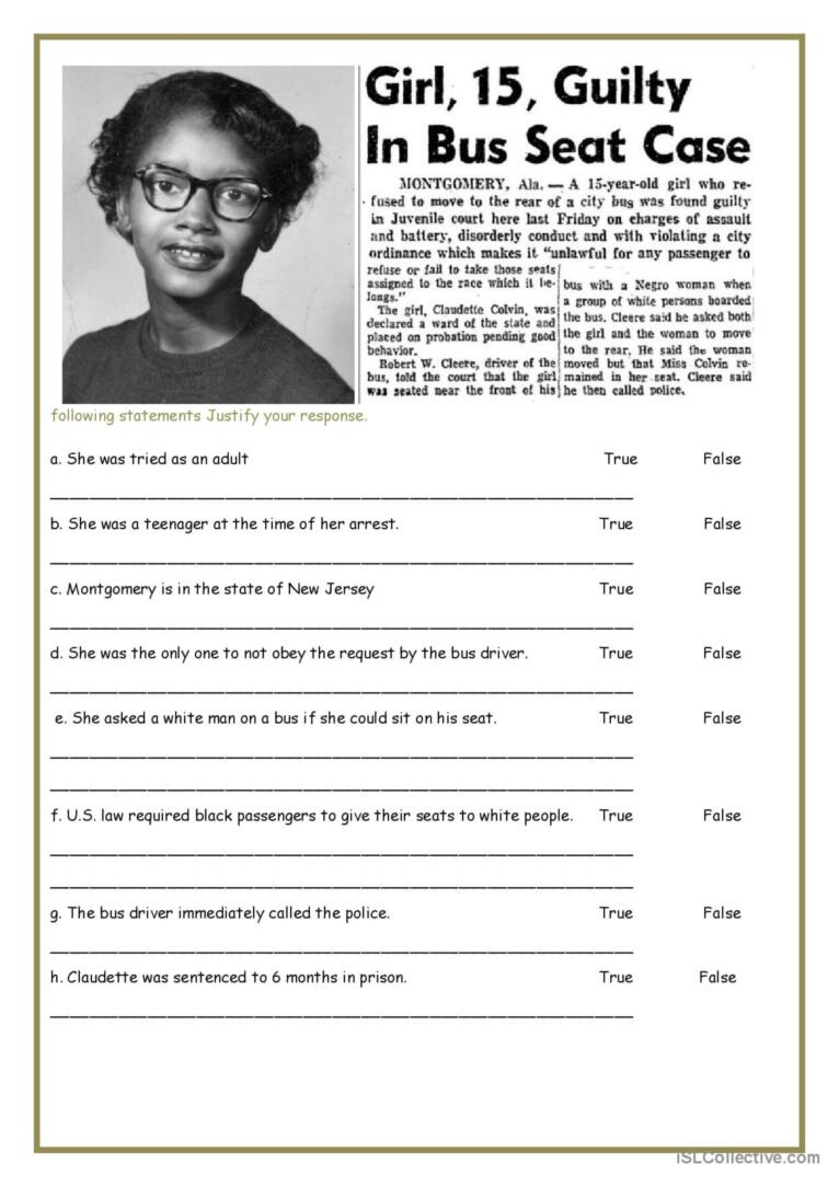 Rosa Parks: English Esl Worksheets Pdf &amp;amp; Doc pertaining to Reading Comprehension Worksheet Rosa Parks