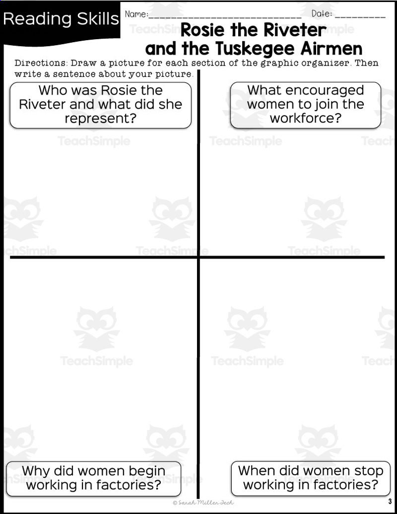 Rosie The Riveter And The Tuskegee Airmen Reading Packet for Tuskegee Airmen Reading Comprehension Worksheet