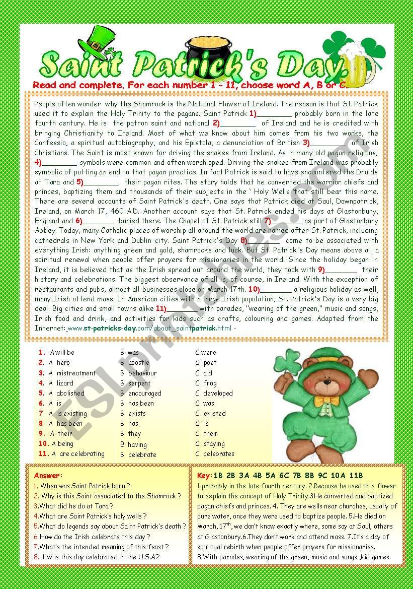Saint Patrick´s Day. - Esl Worksheetlucetta06 inside Saint Patrick&amp;#039;S Day Reading Comprehension Worksheets