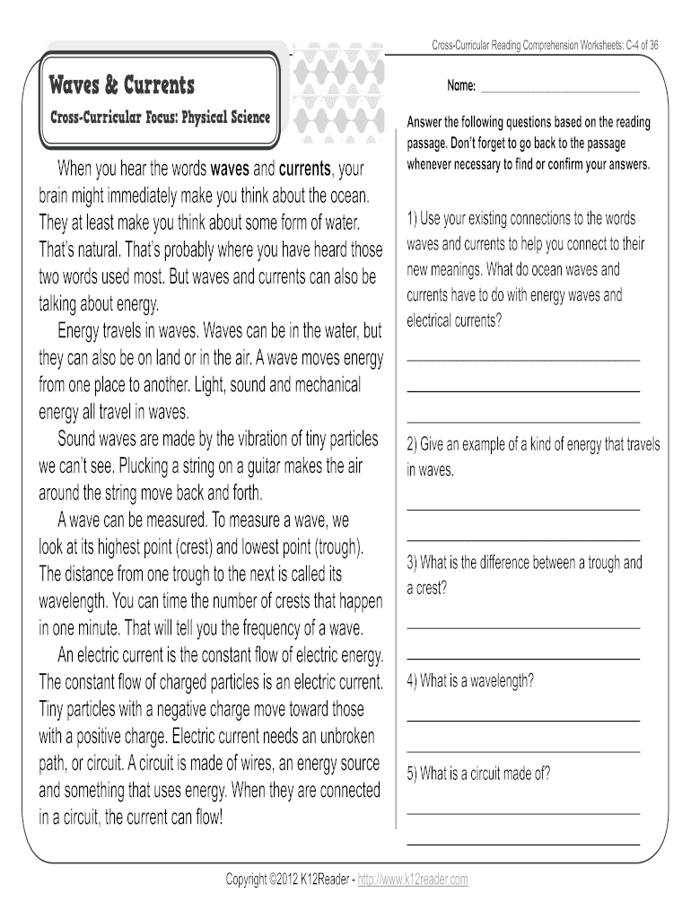 Science Reading Comprehension Worksheets Pdf: Fill Out &amp;amp; Sign intended for Reading Comprehension on Waves Worksheets