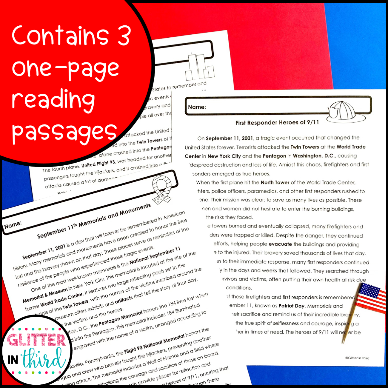 September 11 Patriot Day Reading Comprehension Passages Activities within Patriot Day Reading Comprehension Worksheet