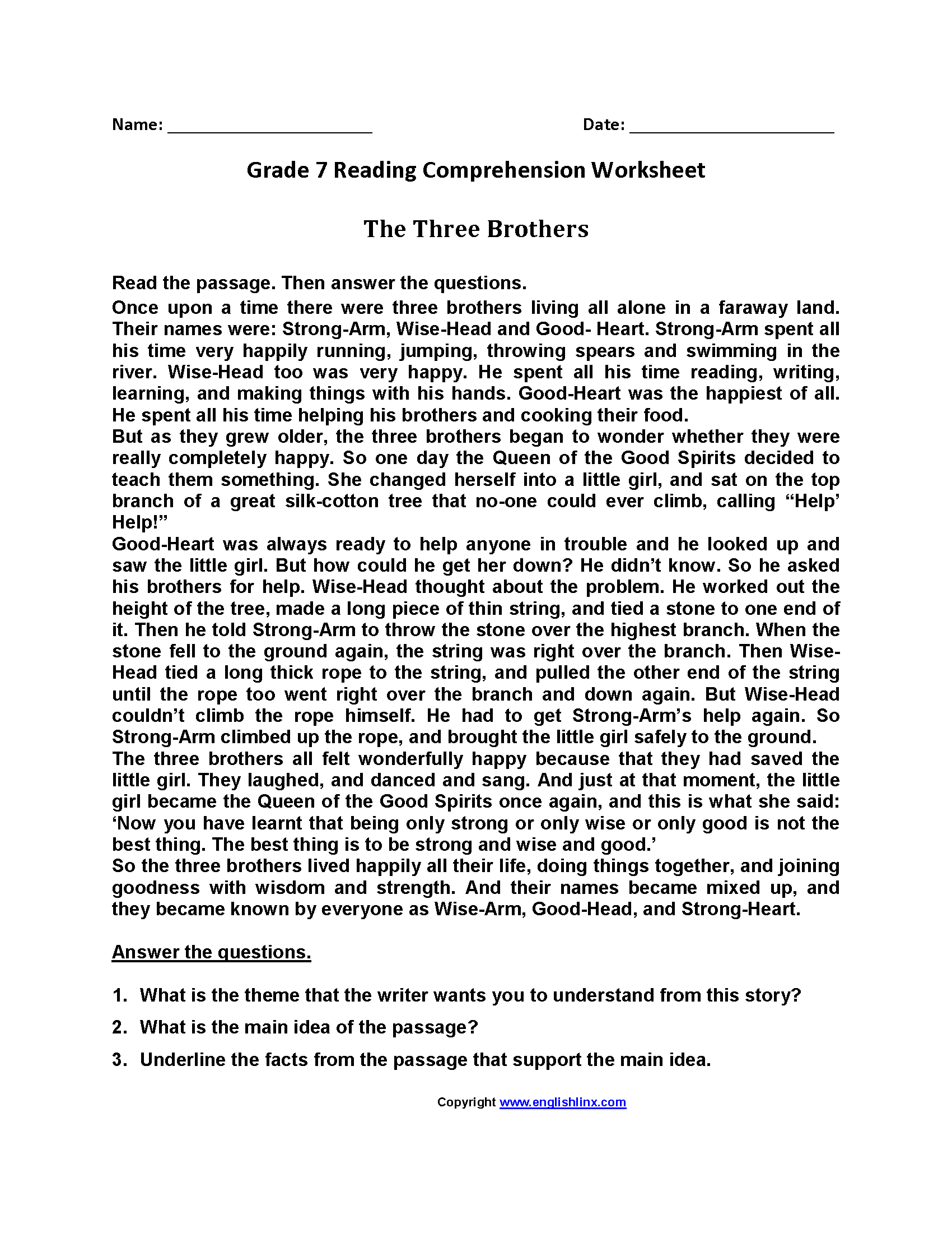 Seventh Grade Reading Worksheets | Vocabulary &amp;amp; Fluency Practice inside Grade 7 Story Comprehension Worksheets
