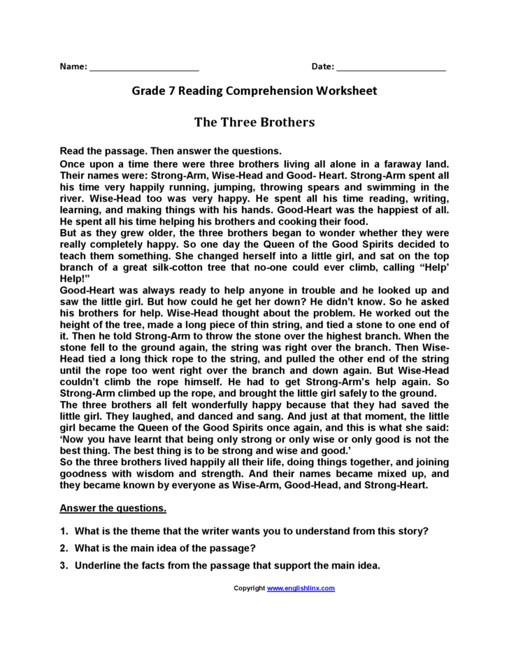 Story For Grade 7 Worksheets