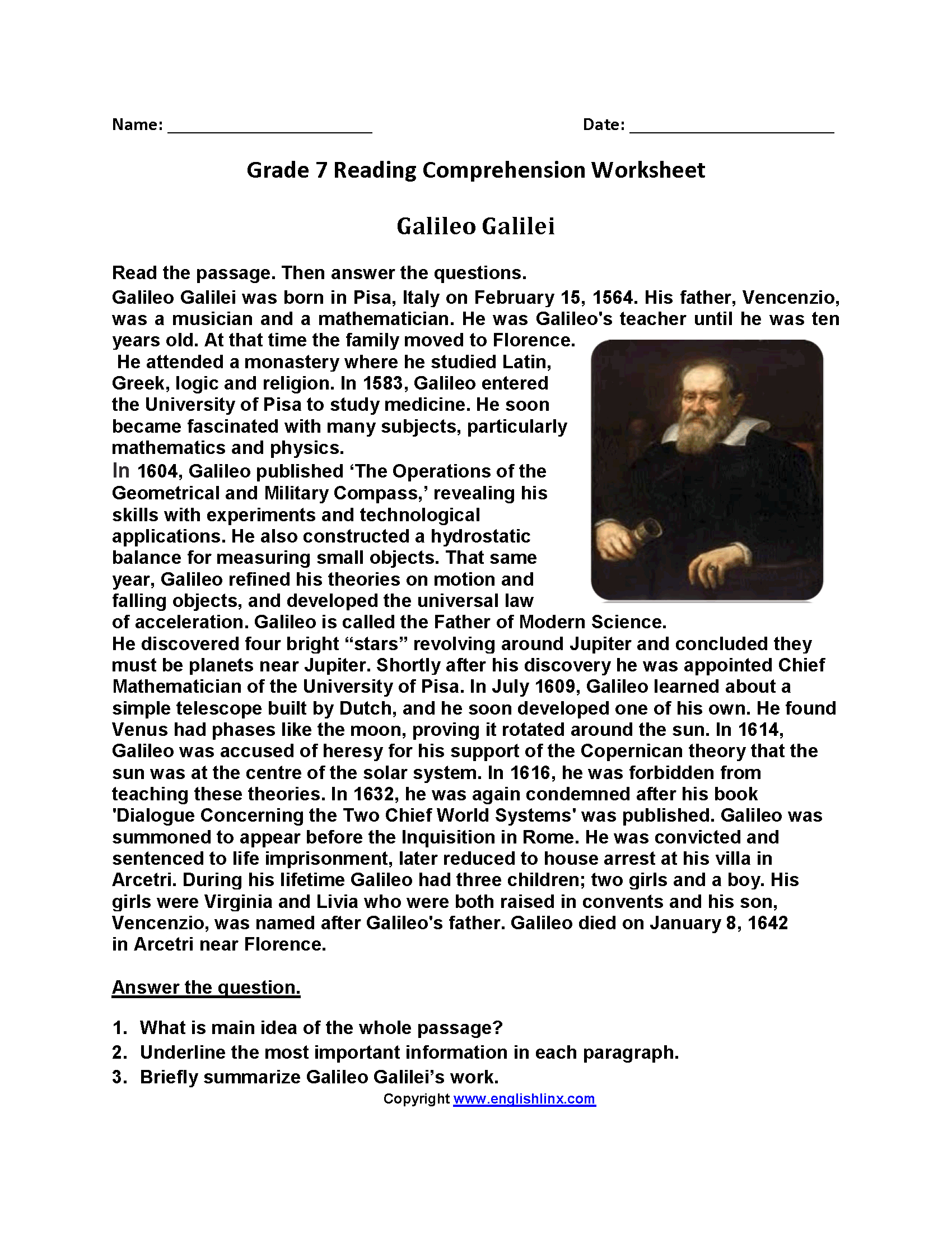 Seventh Grade Reading Worksheets | Vocabulary &amp;amp; Fluency Practice with Reading Comprehension Worksheets Grade 7