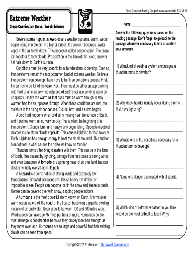 Severe Weather Worksheets Pdf - Fill Online, Printable, Fillable pertaining to Severe Weather Reading Comprehension Worksheets