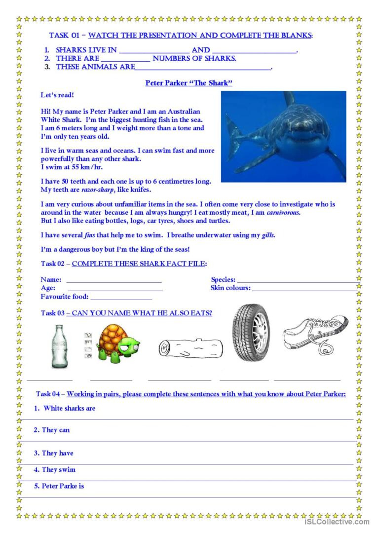 Shark Week Reading For Detail (Deep…: English Esl Worksheets Pdf &amp;amp; Doc pertaining to Free Shark Reading Comprehension Worksheets
