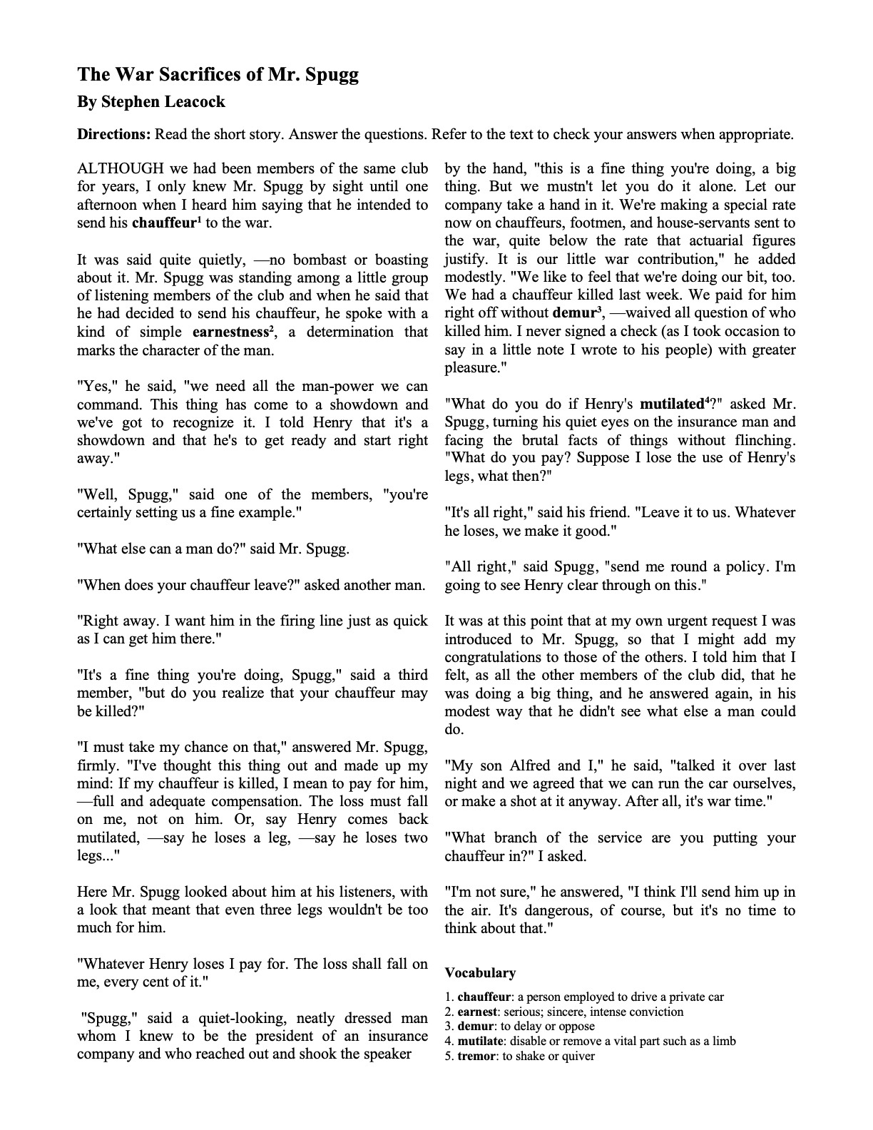 Short Stories With Questions | Ereading Worksheets in Grade 7 Short Story Comprehension Worksheets With Reflective Questions