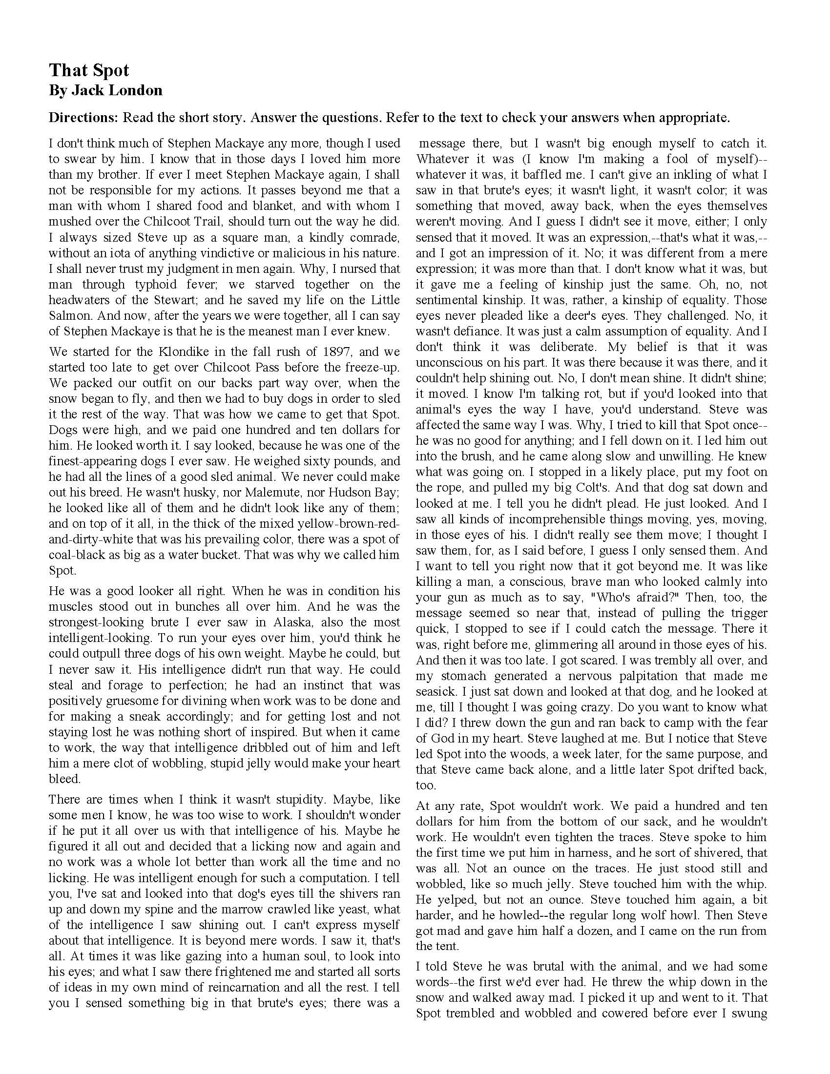 Short Stories With Questions | Ereading Worksheets intended for Grade 7 Short Story Comprehension Worksheets With Reflective Questions