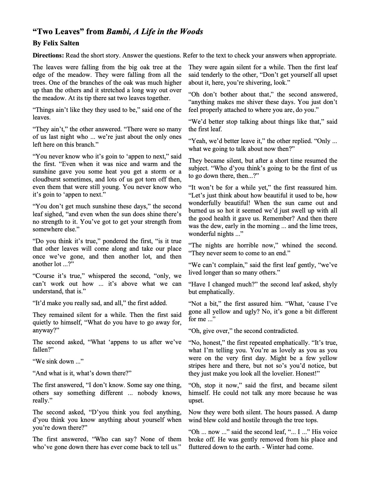 Short Stories With Questions | Ereading Worksheets with regard to English Short Stories For Grade 7 Girls Worksheets