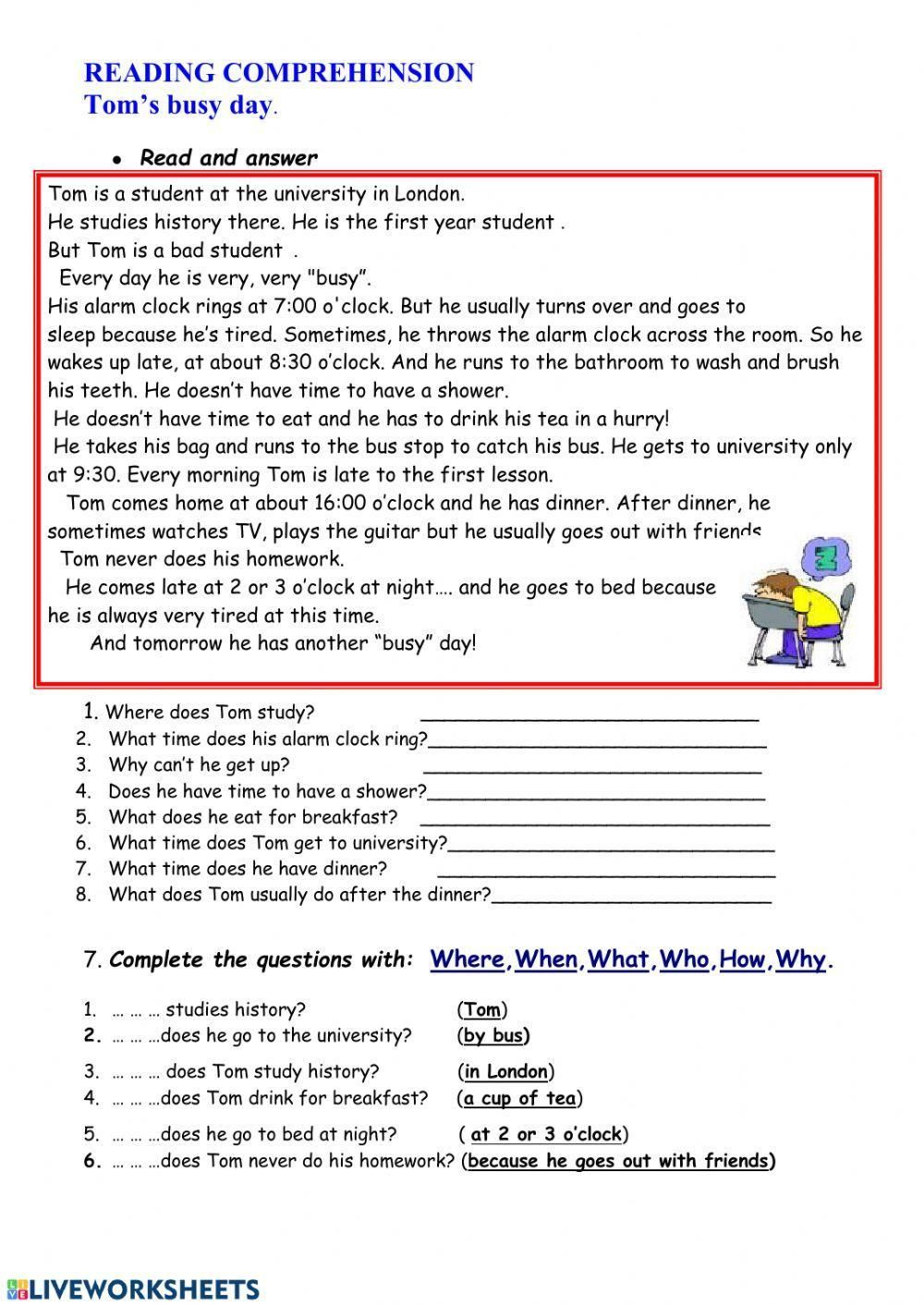 Simple Present Reading Comprehension Worksheet with regard to Simple Present Reading Comprehension Worksheets