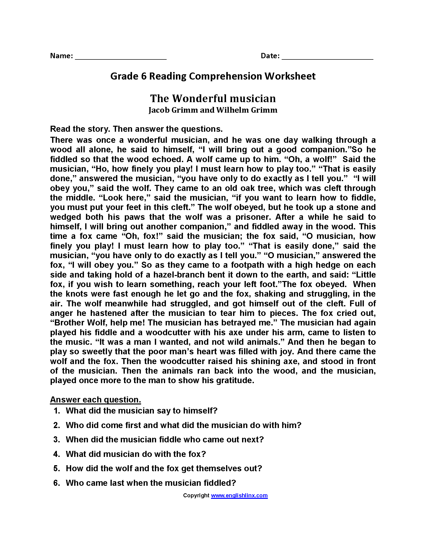 Sixth Grade Reading Worksheets | Vocabulary &amp;amp; Fluency Practice (Pdf) for Year 6 Comprehension Worksheets Printable Free