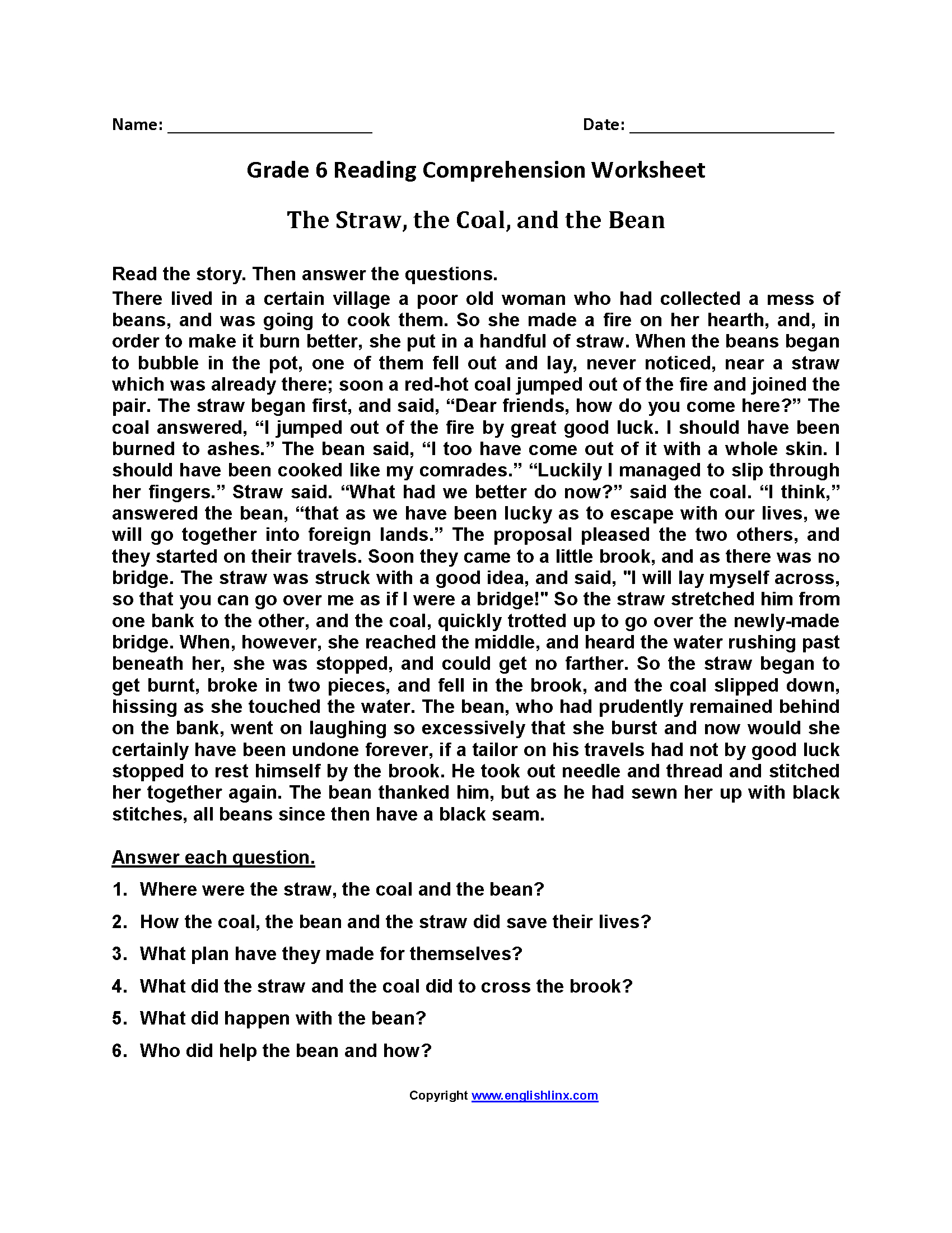 Sixth Grade Reading Worksheets | Vocabulary &amp;amp; Fluency Practice (Pdf) regarding Year 6 Comprehension Worksheets English