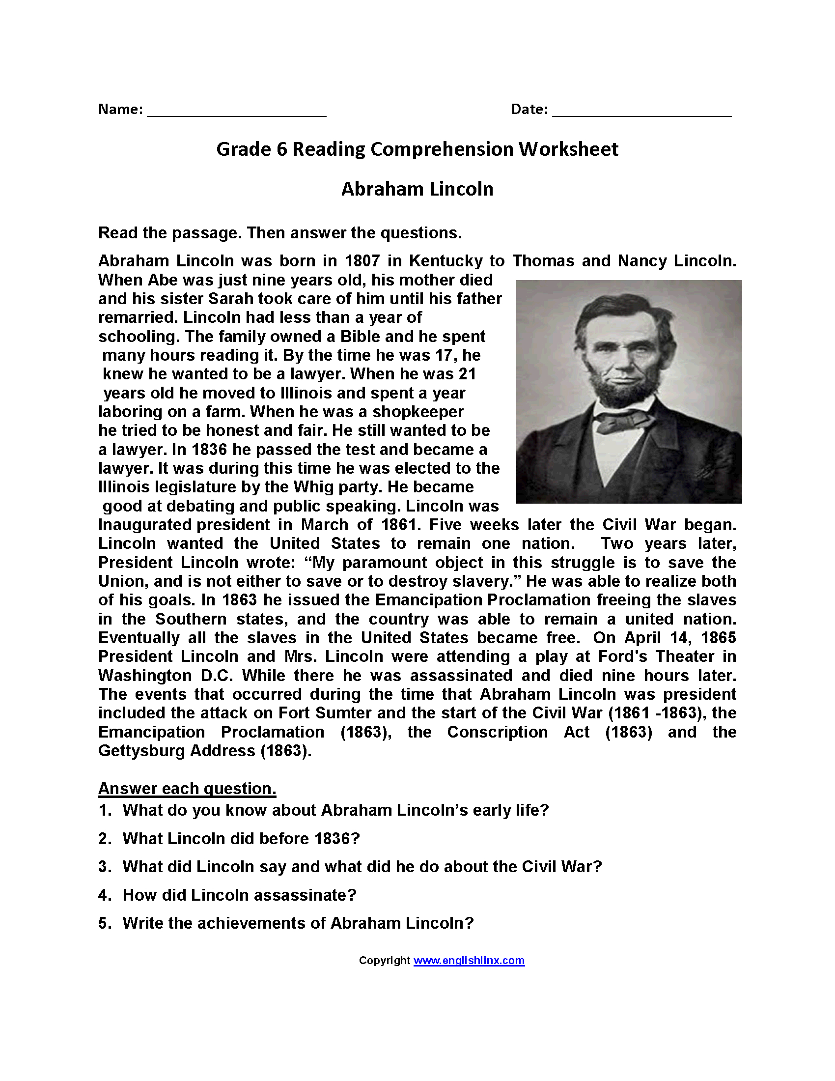 Sixth Grade Reading Worksheets | Vocabulary &amp;amp; Fluency Practice (Pdf) regarding Year 6 Comprehension Worksheets Printable Free