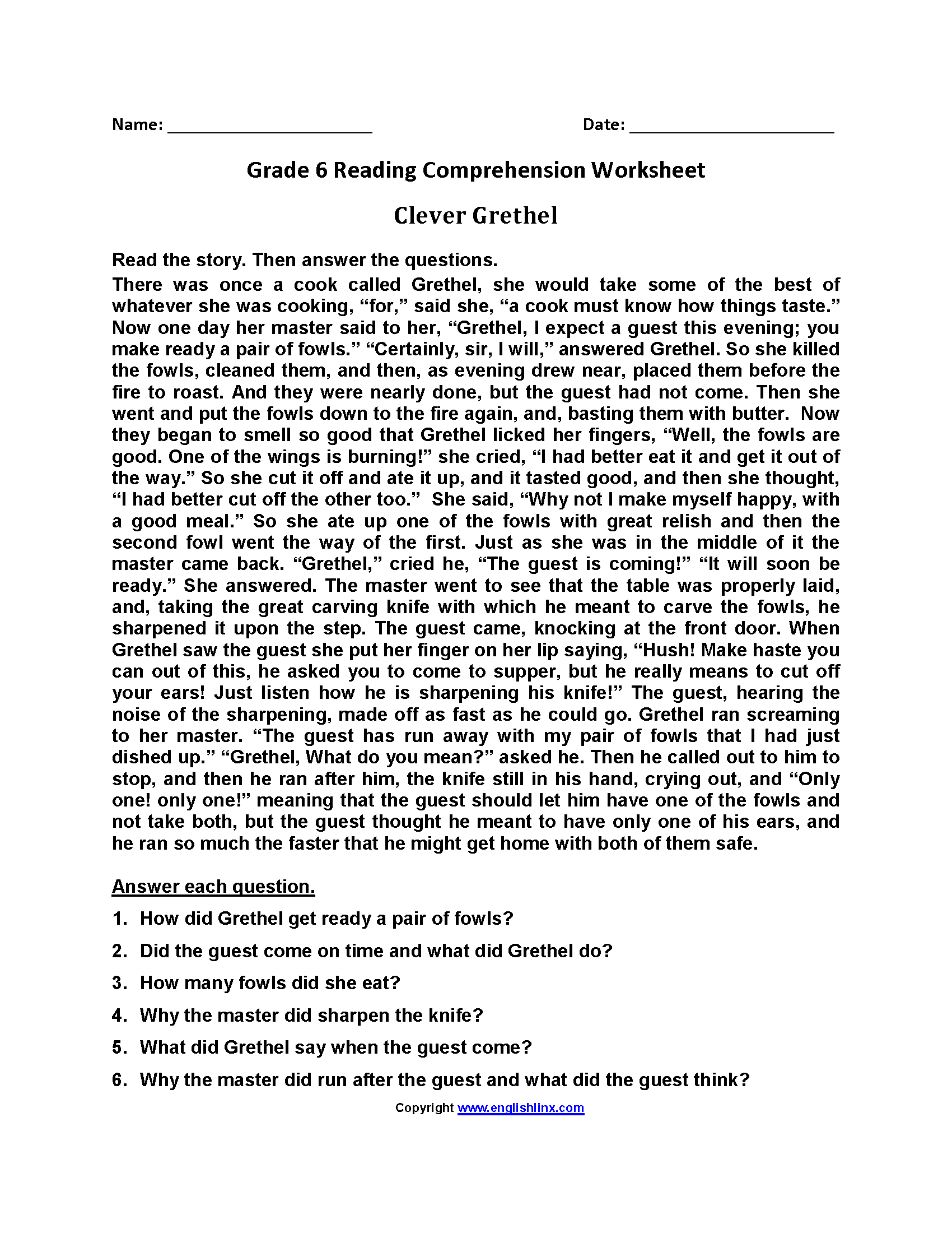 Sixth Grade Reading Worksheets | Vocabulary &amp;amp; Fluency Practice (Pdf) with Grade 6 Reading Comprehension Worksheets Free