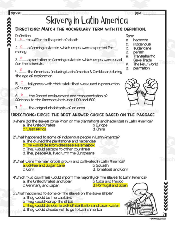 Slavery Reading Comprehension Worksheets