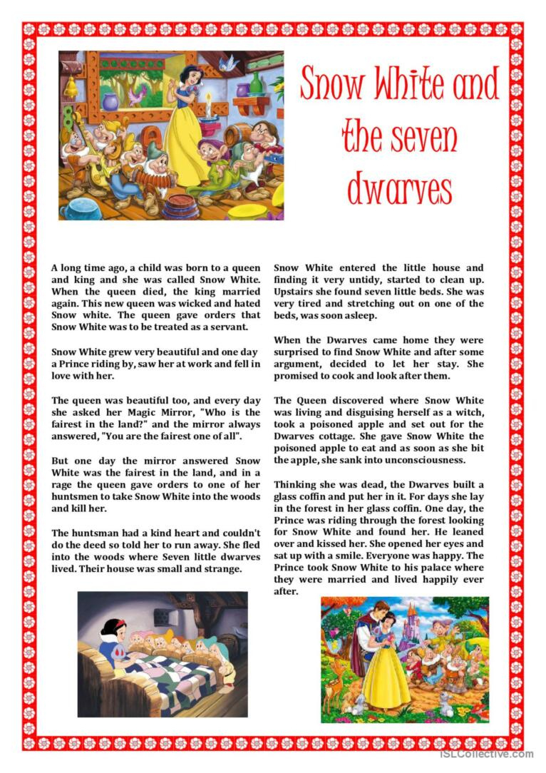 Snow White : English Esl Worksheets Pdf &amp;amp; Doc throughout Snow White Comprehension Worksheets