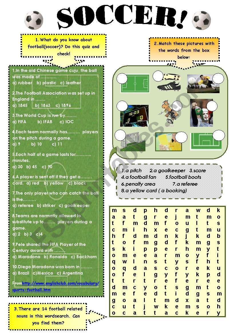 Soccer! - Vocabulary And Reading Comprehension Set ( 3 Pages + regarding Soccer Reading Comprehension Worksheets For English Learners