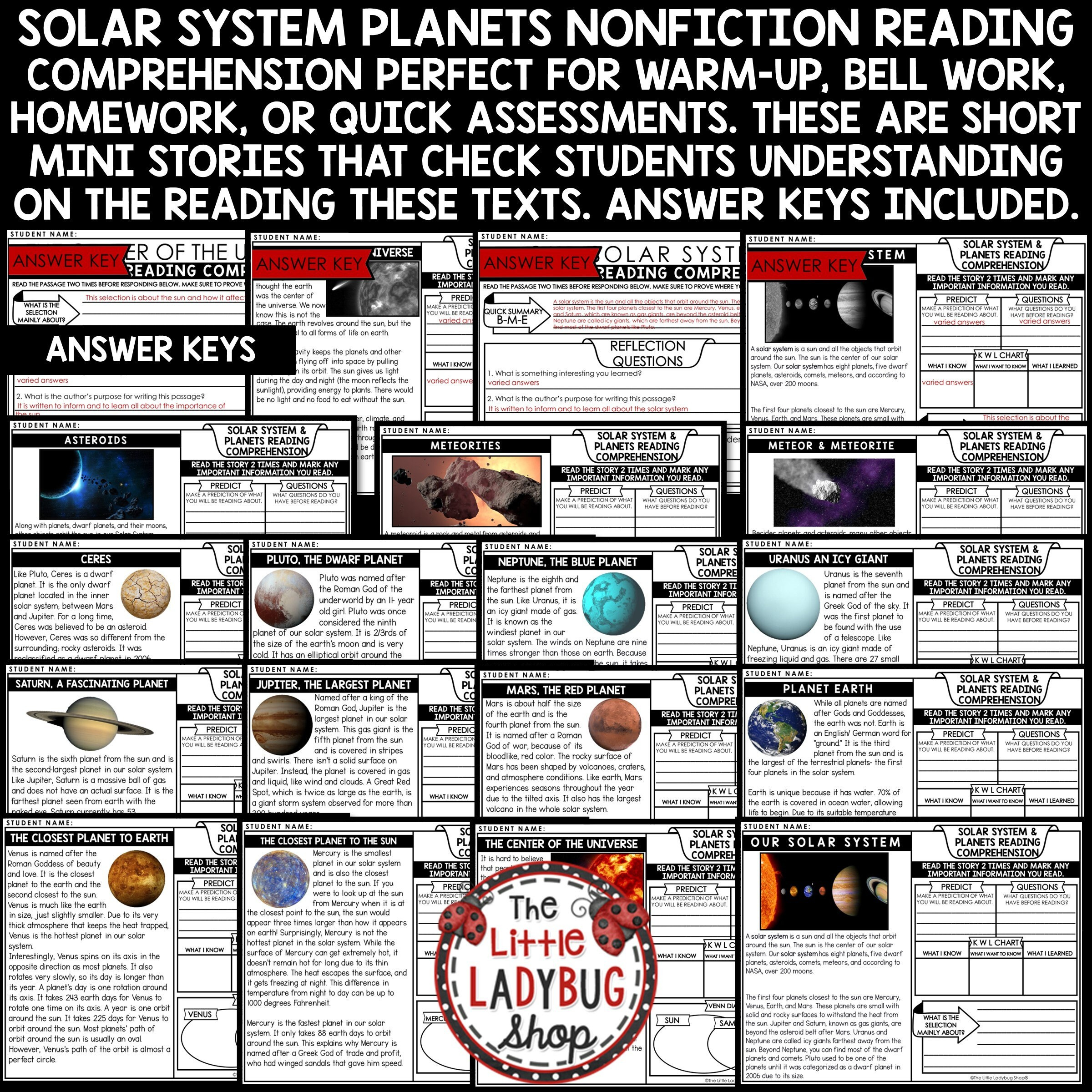Solar System Reading Passages | Planets Reading Comprehension pertaining to Solar System Reading Comprehension Worksheets High School