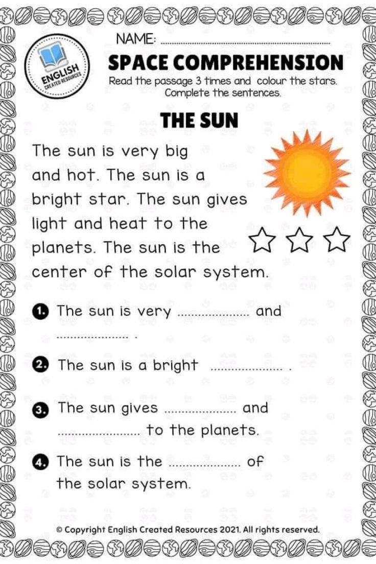 Space Comprehension For Kids pertaining to Sun Reading Comprehension Worksheets
