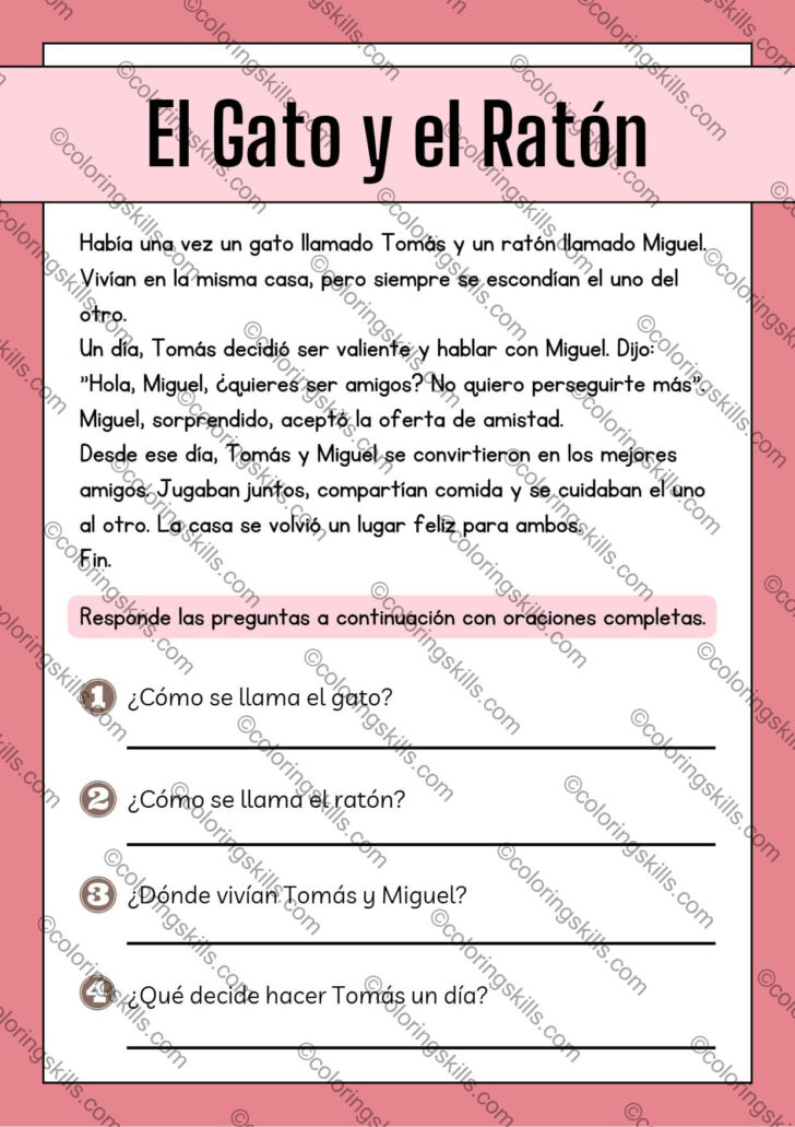 Basic Spanish Reading Comprehension Worksheets