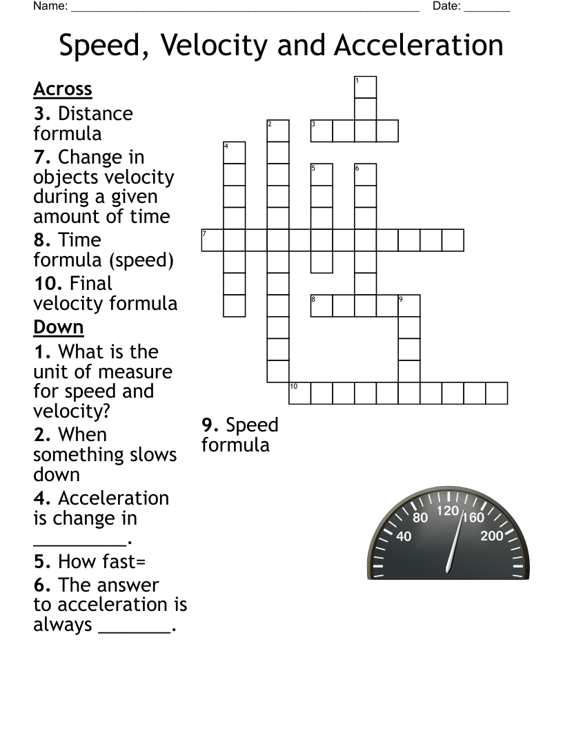 Speed, Velocity And Acceleration Crossword - Wordmint inside Speed And Velocity Reading Comprehension Worksheet