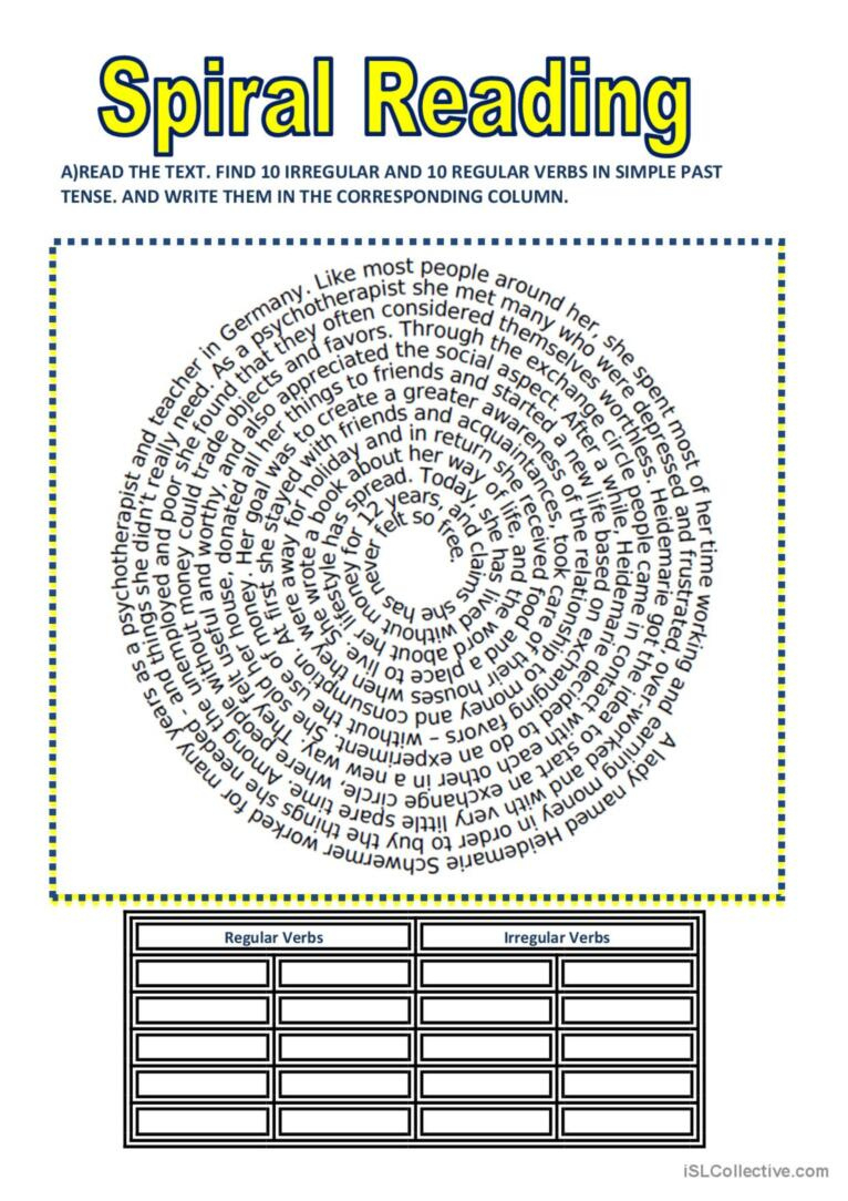 Spiral Reading - A Life Without Mone…: English Esl Worksheets Pdf for Present Simple Reading Comprehension Worksheets Irregular