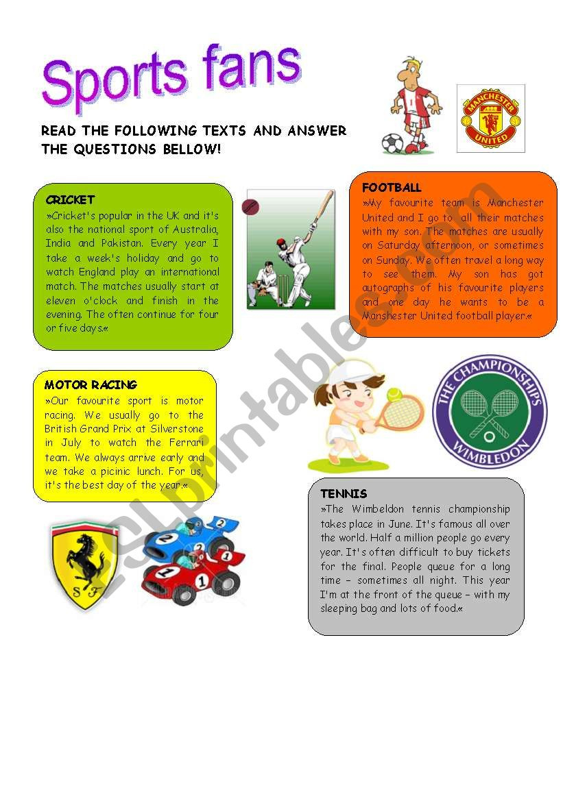 Sports Fans - Reading Comprehension - Esl Worksheetanny76 within Sports Reading Comprehension Worksheet