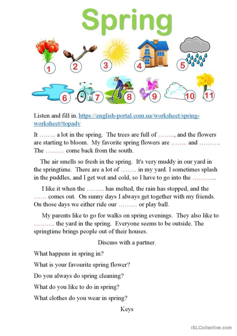 Spring. Listening And Reading. Gener…: English Esl Worksheets Pdf intended for Spring Reading Comprehension Worksheets