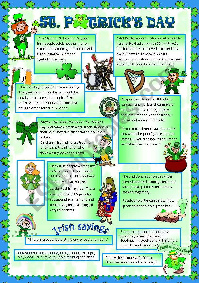 St Patrick´s Day - Esl Worksheetasungilsanz for Saint Patrick&amp;#039;S Day Reading Comprehension Worksheets