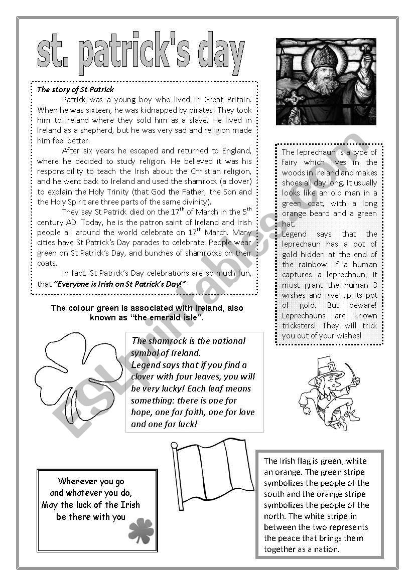 St Patrick´s Day Handout - Esl Worksheetanast_Mic within St Patrick&amp;amp;#039;s Day Reading Comprehension Worksheets