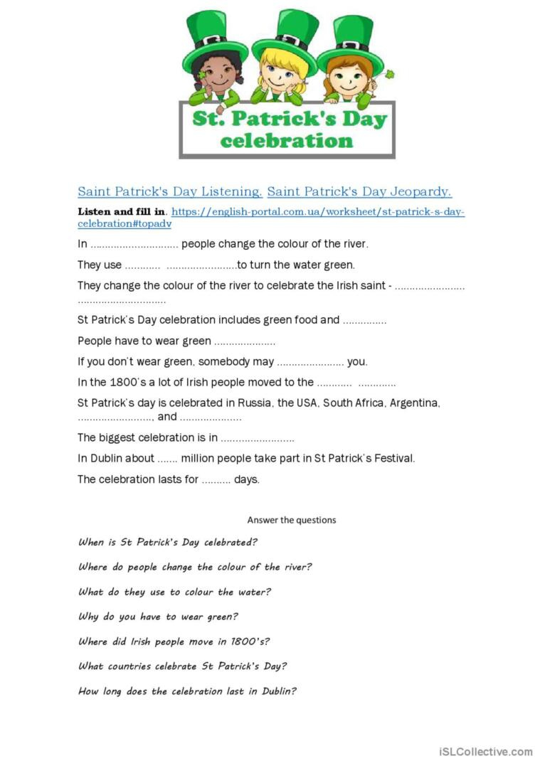 St. Patrick&amp;#039;S Day Listening And Read…: English Esl Worksheets Pdf regarding Free St Patrick&amp;amp;#039;s Day Reading Comprehension Worksheets