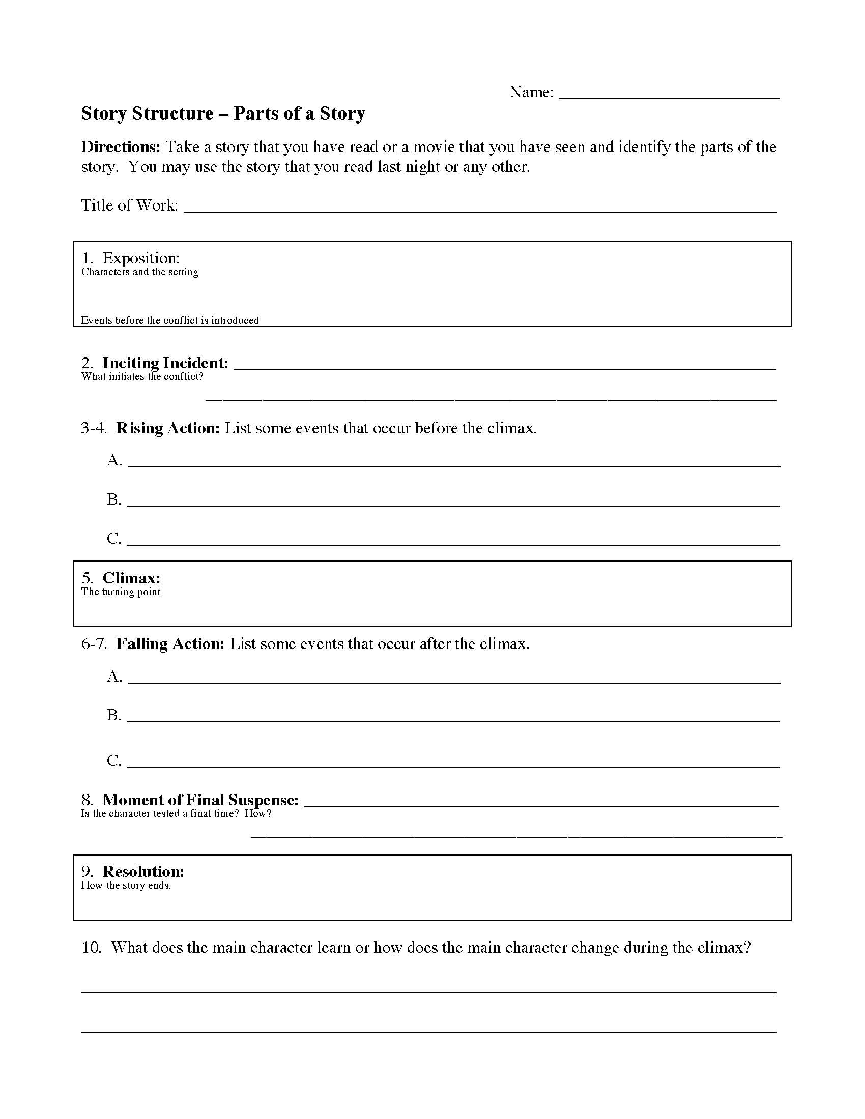 Story Structure Worksheets | Reading Activities in Grade 7 Comprehension Worksheets With Story Elements