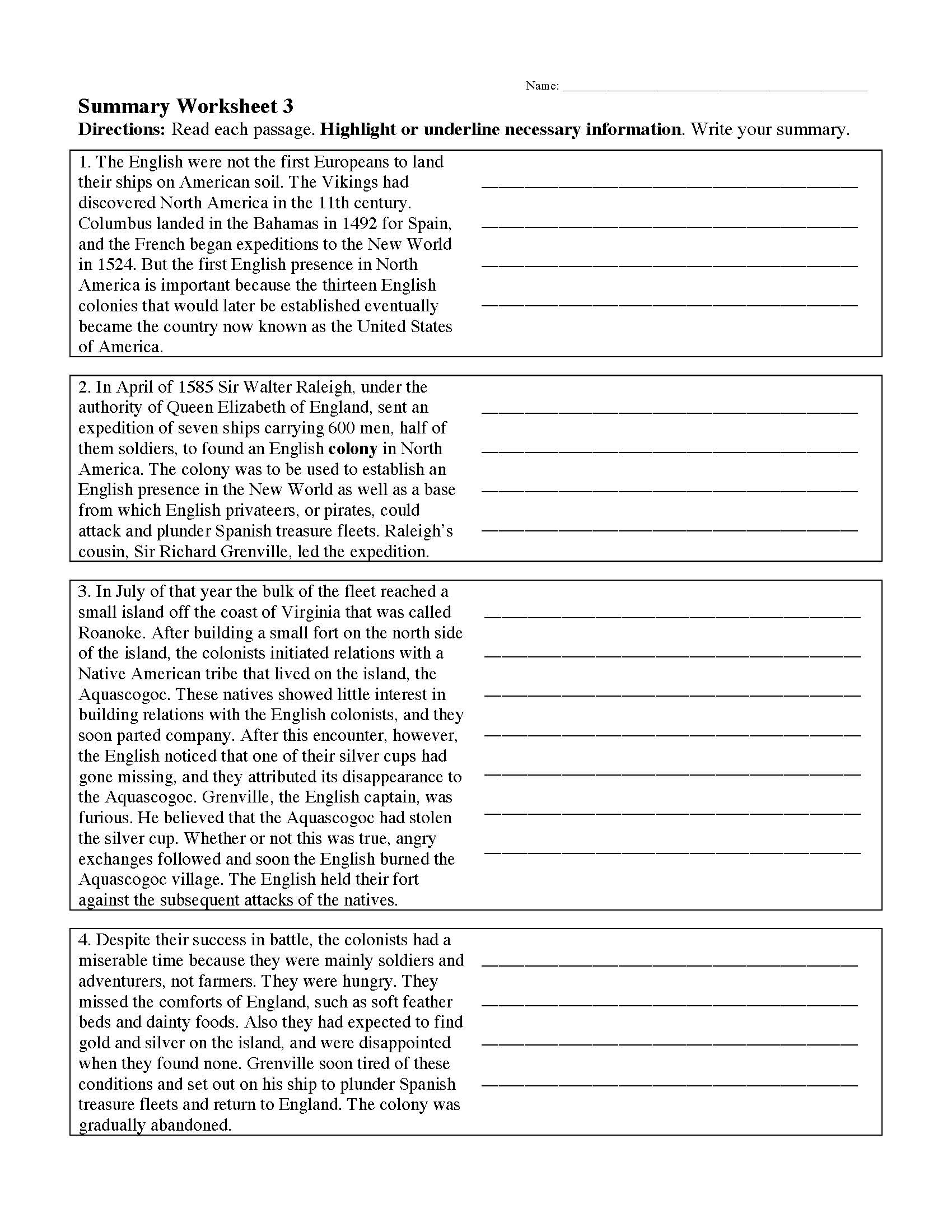 Summarizing Worksheets &amp;amp; Activities | Reading Comprehension in Short Story For Grade 7 Summarizing Worksheets