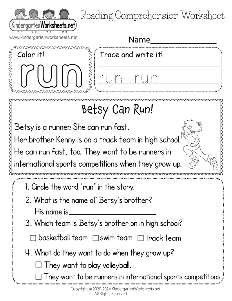Summer Athletics Reading Worksheet - Free Printable, Digital, &amp;amp; Pdf for Reading Comprehension For Kindergarten Worksheets