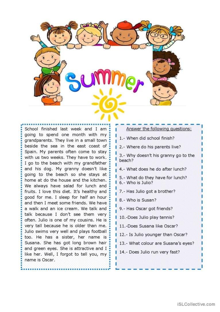 Summer Reading Reading For Detail (D…: English Esl Worksheets Pdf with Esl Reading Comprehension Worksheet