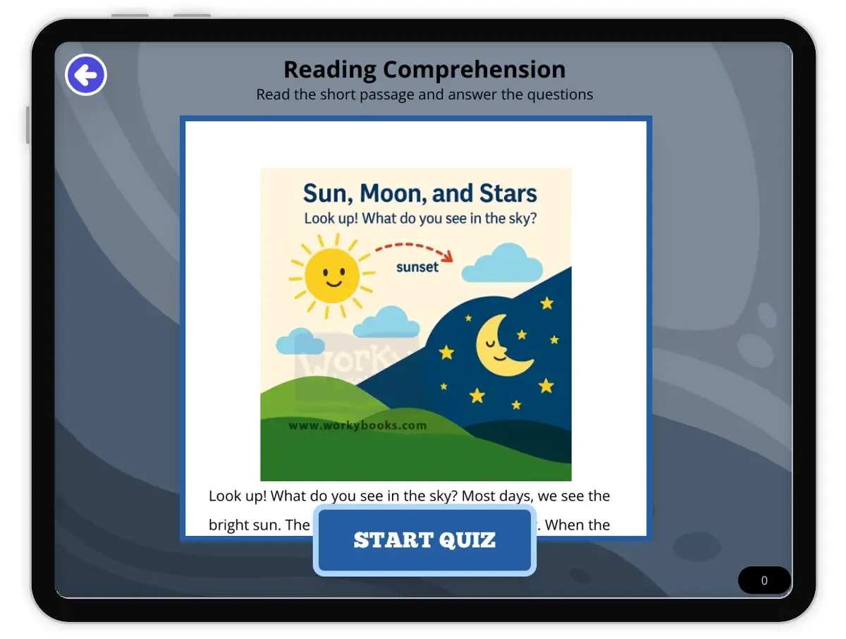 Sun, Moon, And Stars | Interactive | Workybooks - Reading Passage throughout Constellation Reading Comprehension Worksheets