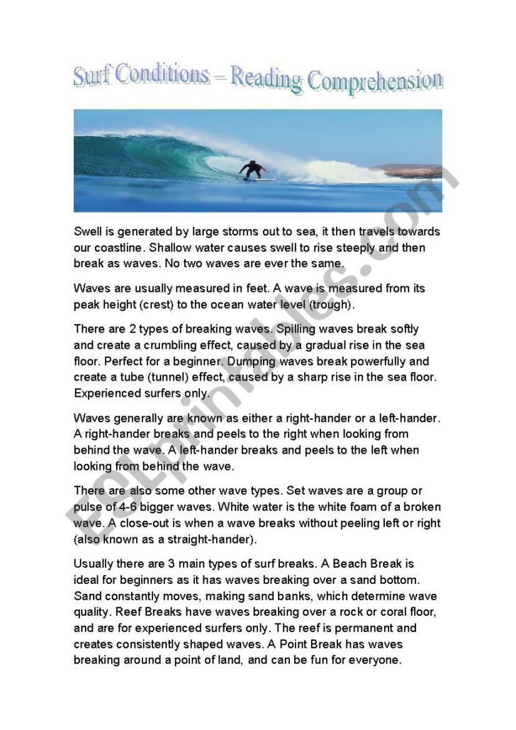 Reading Comprehension on Waves Worksheets Reading Comprehension on Waves Worksheets