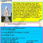 Taj Mahal   Esl Worksheetadel A Within Taj Mahal Reading Comprehension Worksheet